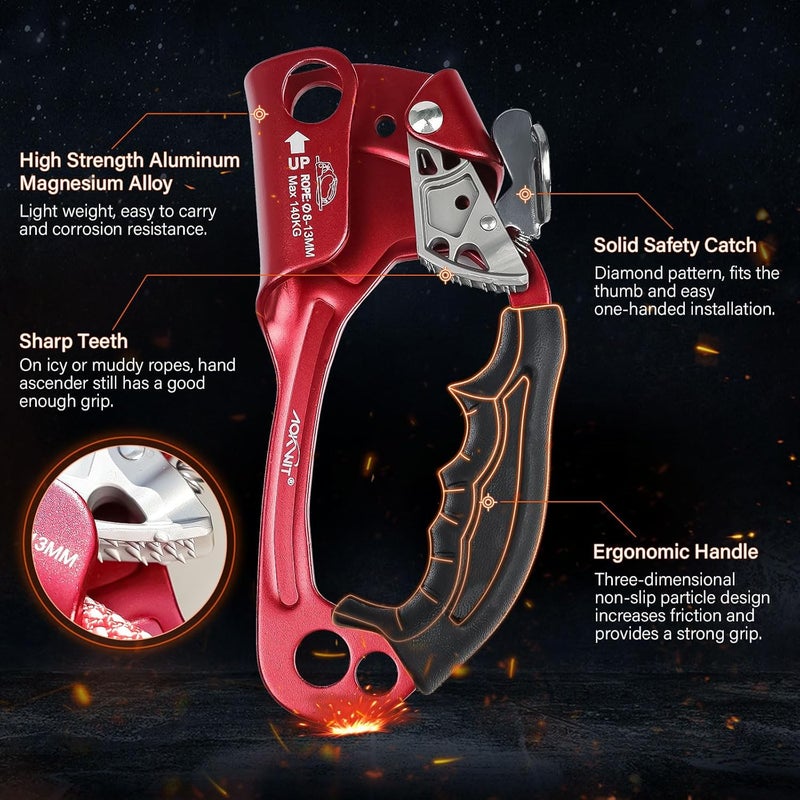 AOKWIT UIAA & CE Certified Rope Ascender Aluminum Alloy Rock Climbing Gear Strong Rigging Rappelling Equipment for Rock Tree Climbing Arborist Rescue Mountaineering Caving - Image 4